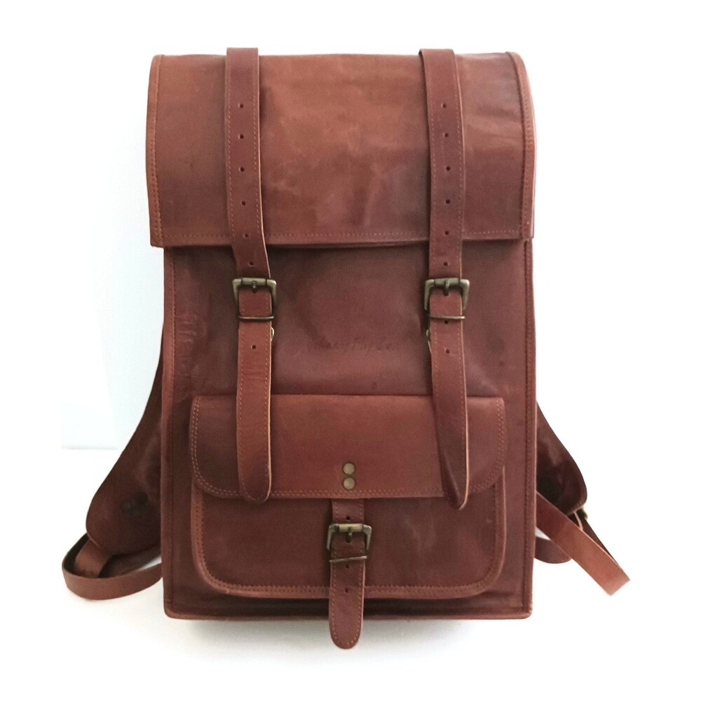 Johnny Fly Co Roll Top Lg Backpack Genuine Brown Leather